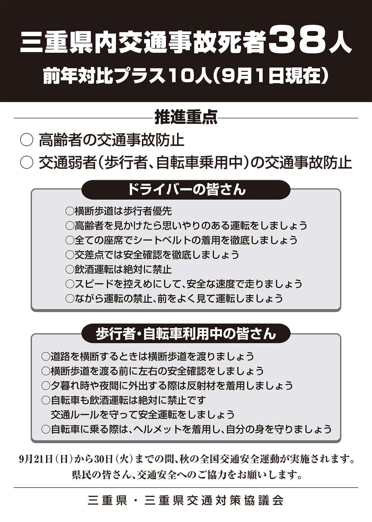 「交通死亡事故多発警報」が発令されました。